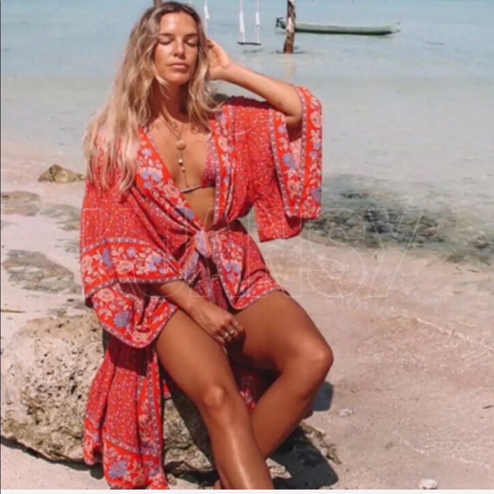 Bohemian Red Kimono Duster - Picture 2 of 7